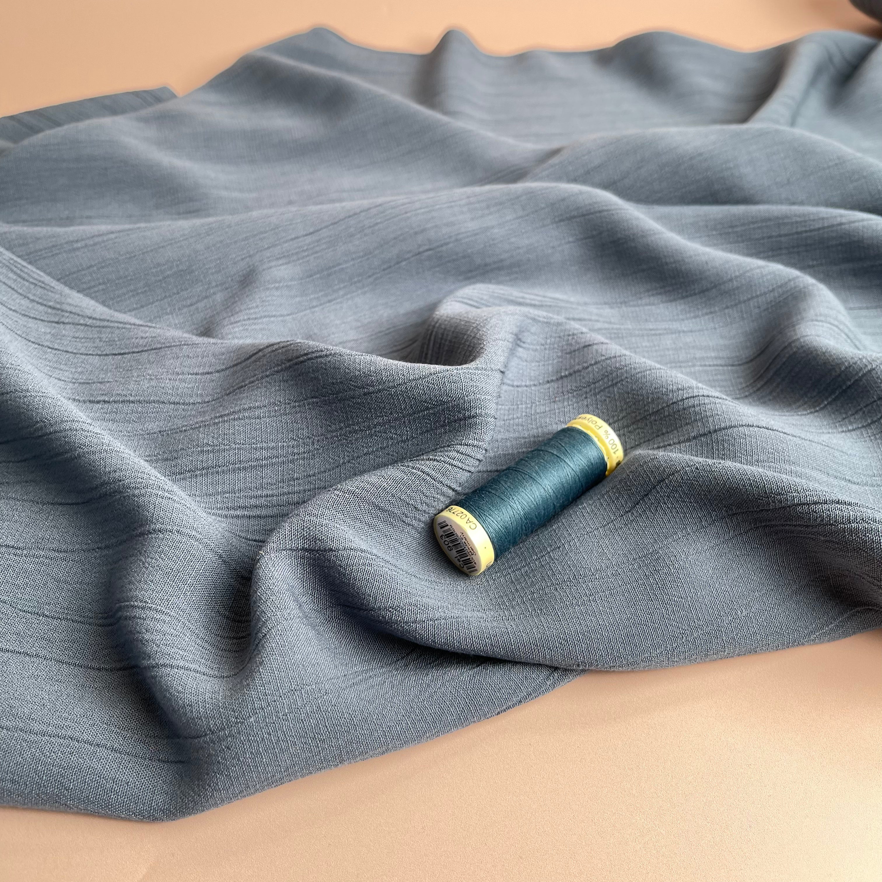 Crinkle Viscose Linen Blend Fabric in Denim Blue