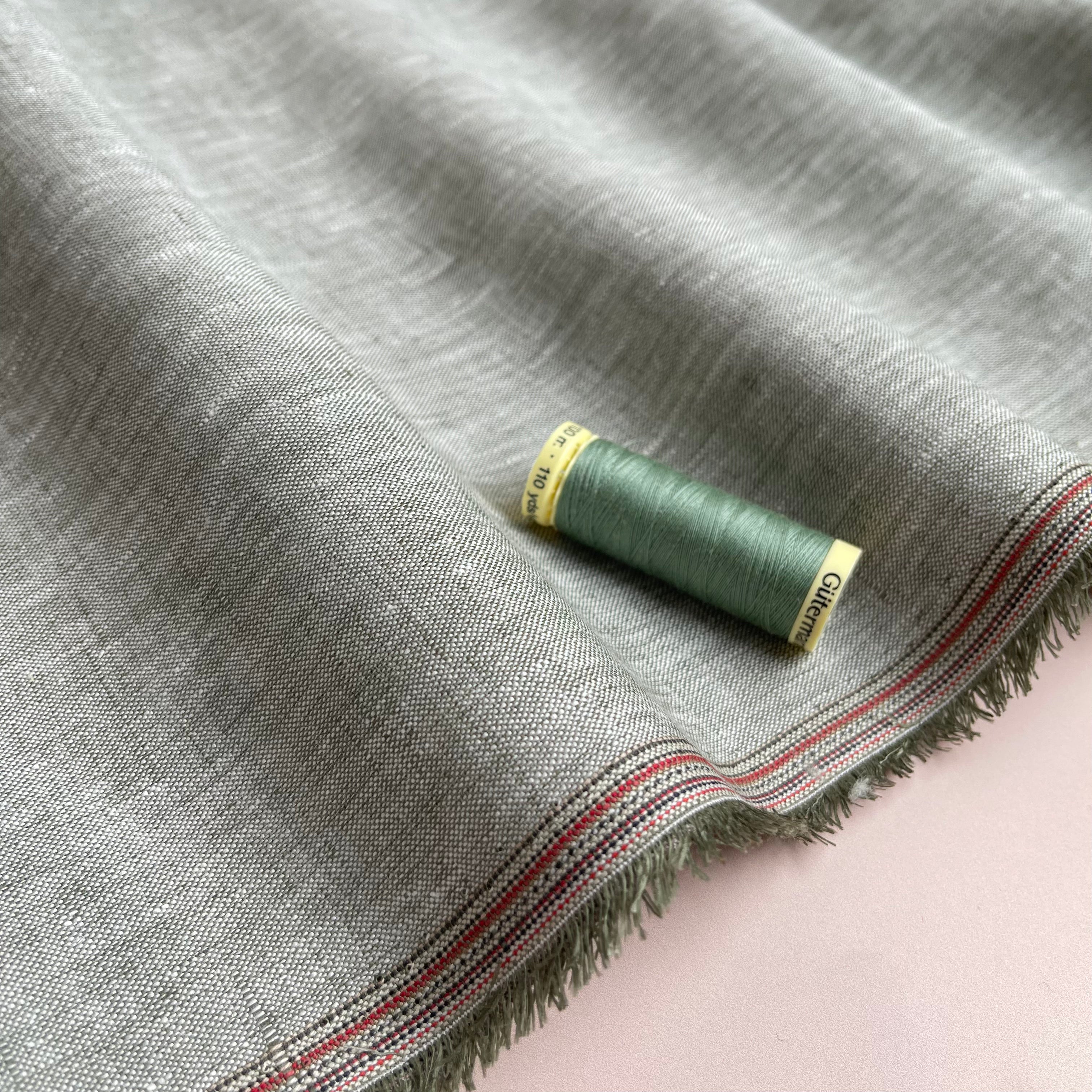 REMNANT 2.68 Metres - Light Olive Yarn Dyed Pure Linen Fabric