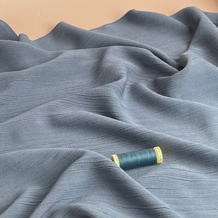 Crinkle Viscose Linen Blend Fabric in Hazy Blue