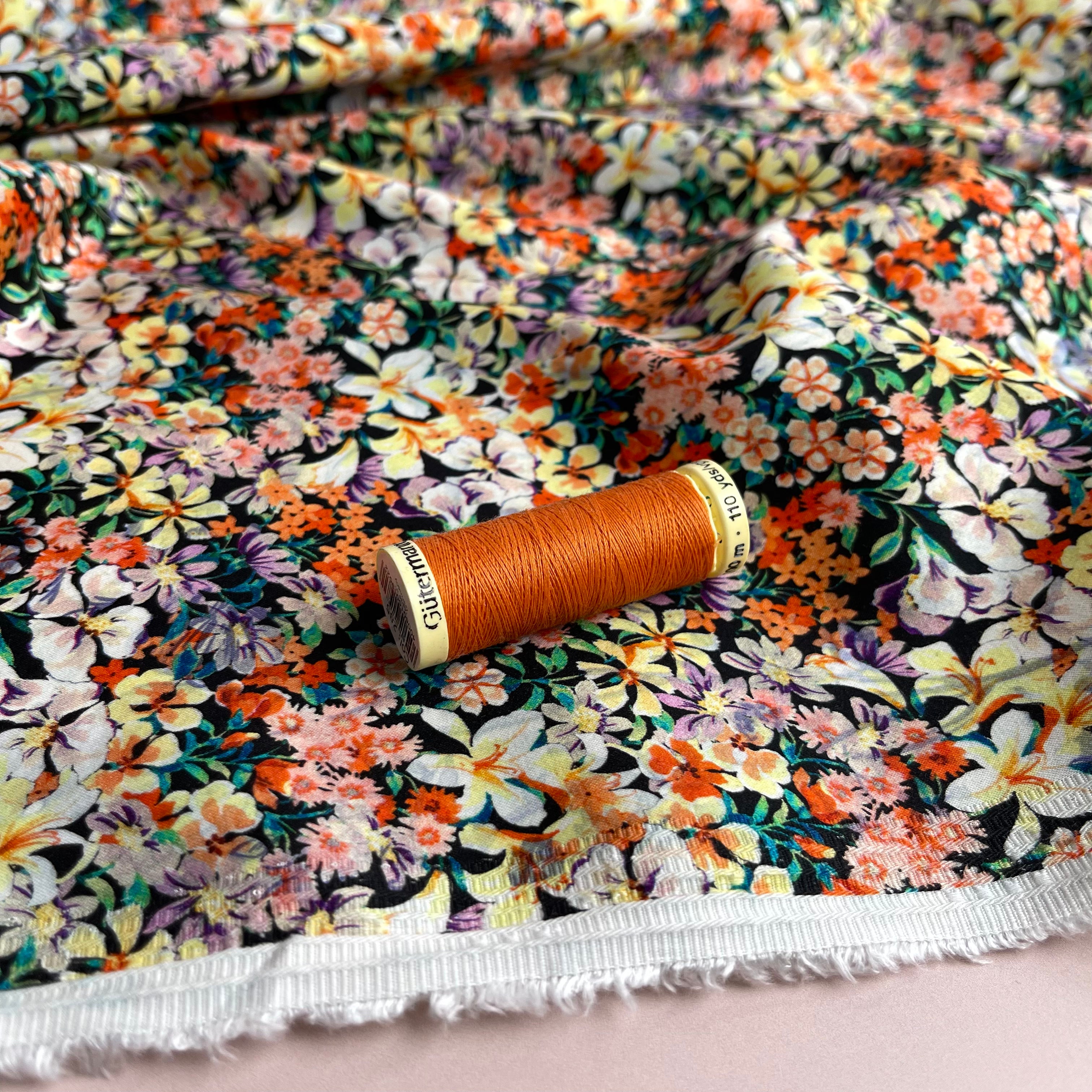 Pretty Meadow Stretch Cotton Viscose Sateen Fabric