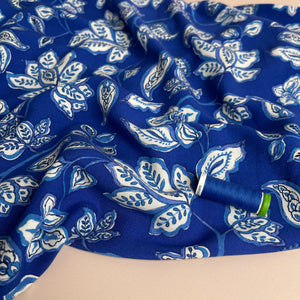 Blue Block Print Linen Viscose Blend Fabric