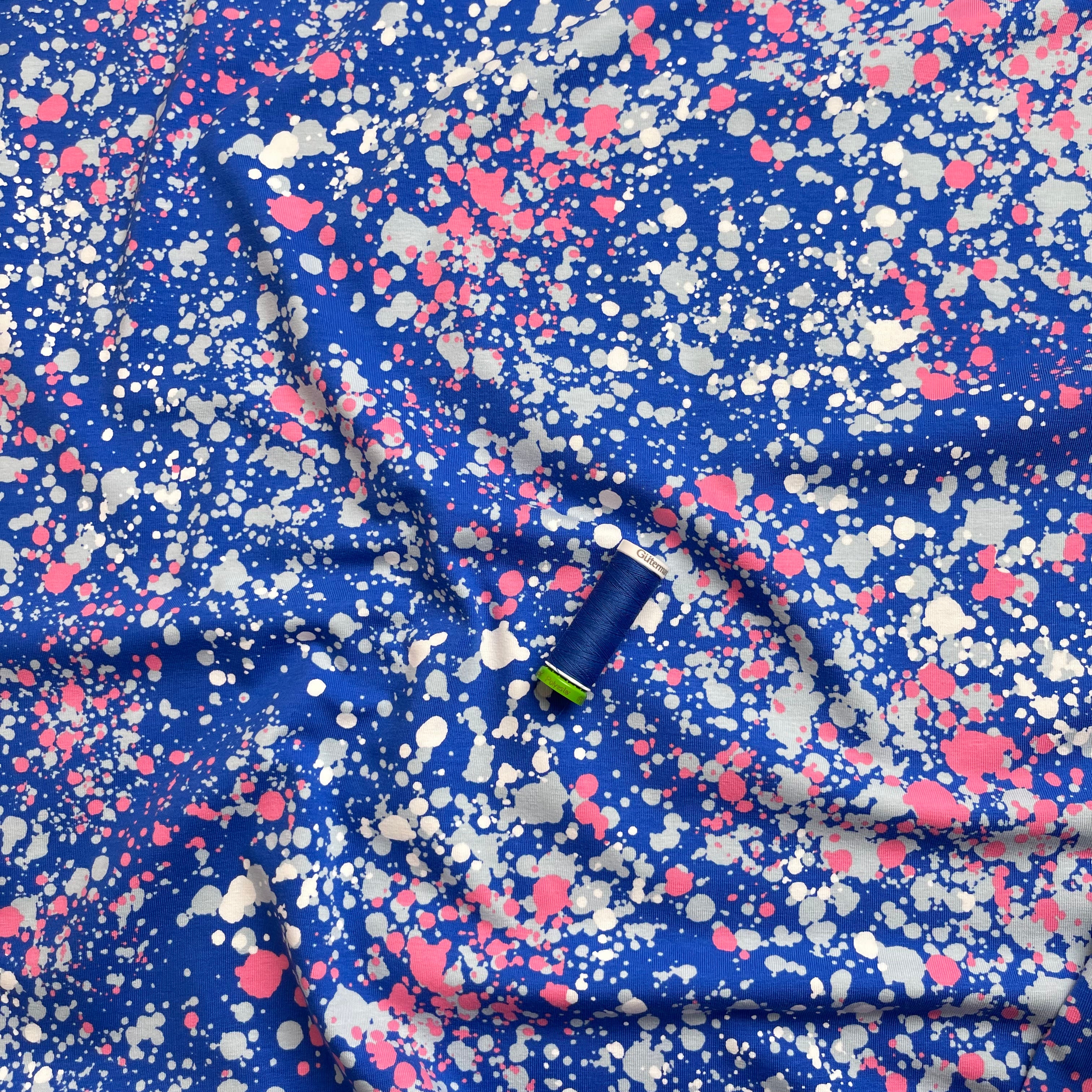 REMNANT 0.28 Metre - Splashes in Blue Cotton Jersey Fabric