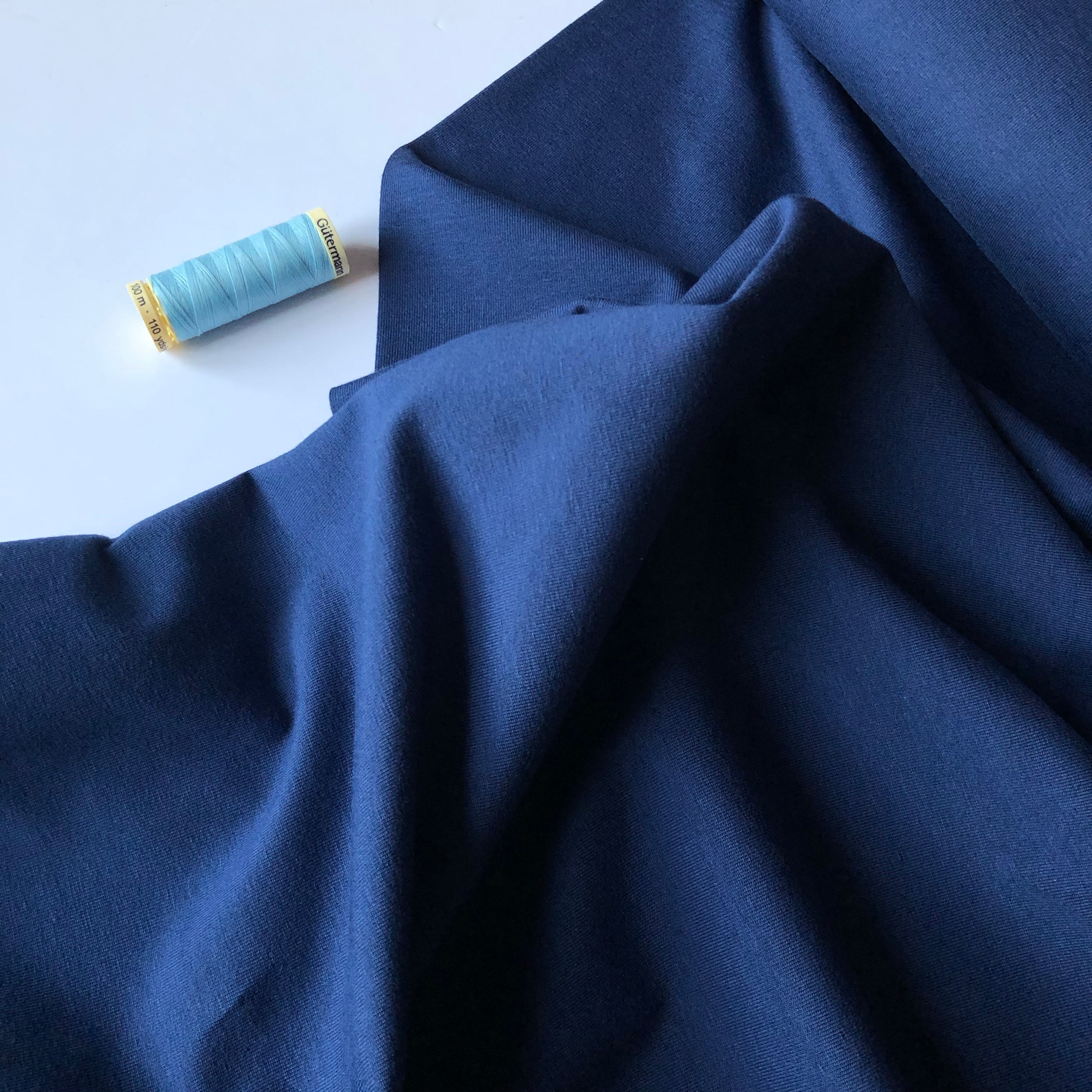REMNANT 0.77 Metre - Essential Chic Navy Blue Plain Cotton Jersey Fabric