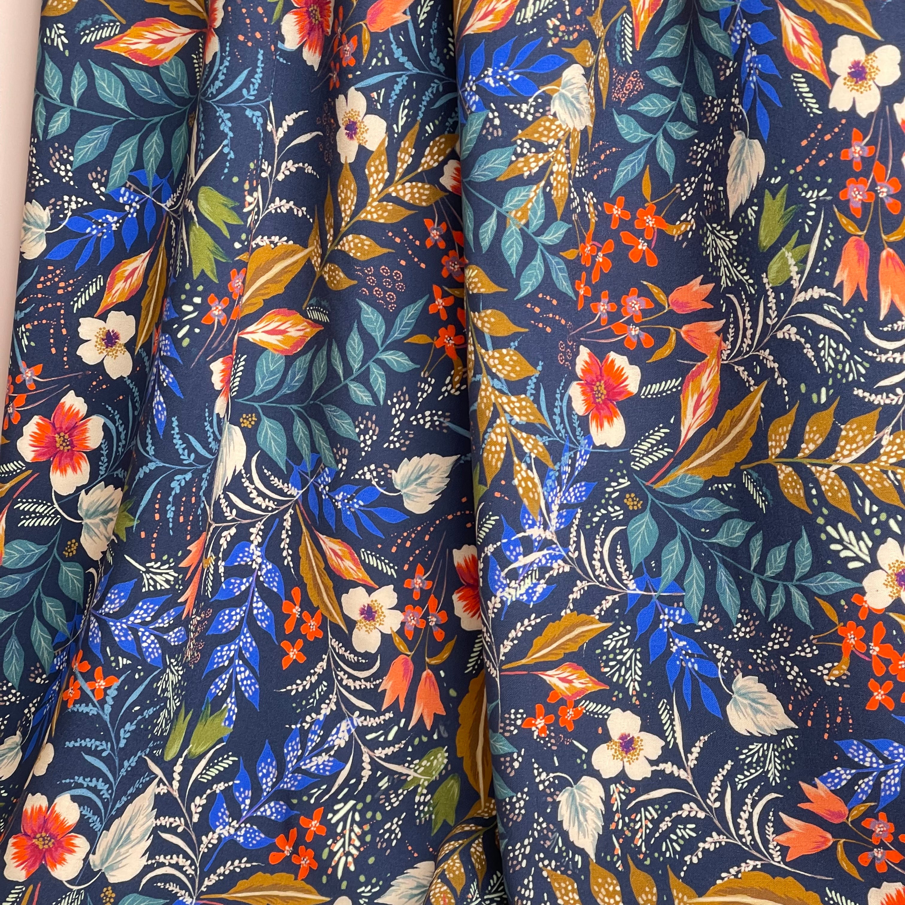 REMNANT 0.7 Metre - Atelier Jupe - Blue Autumn Print Viscose Fabric
