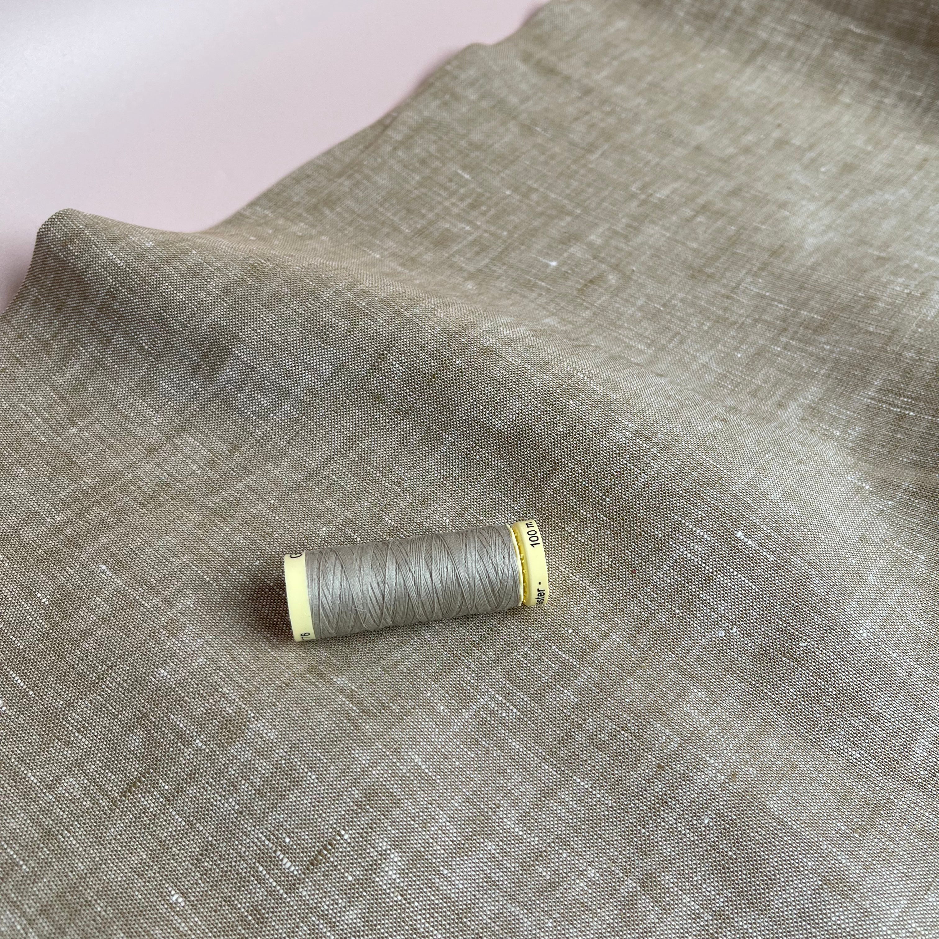 Sandy Beige Yarn Dyed Pure Linen Fabric
