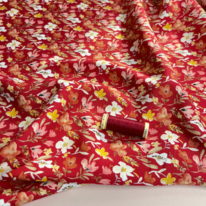 REMNANT 0.73 Metre - Primrose on Red Viscose Poplin Fabric