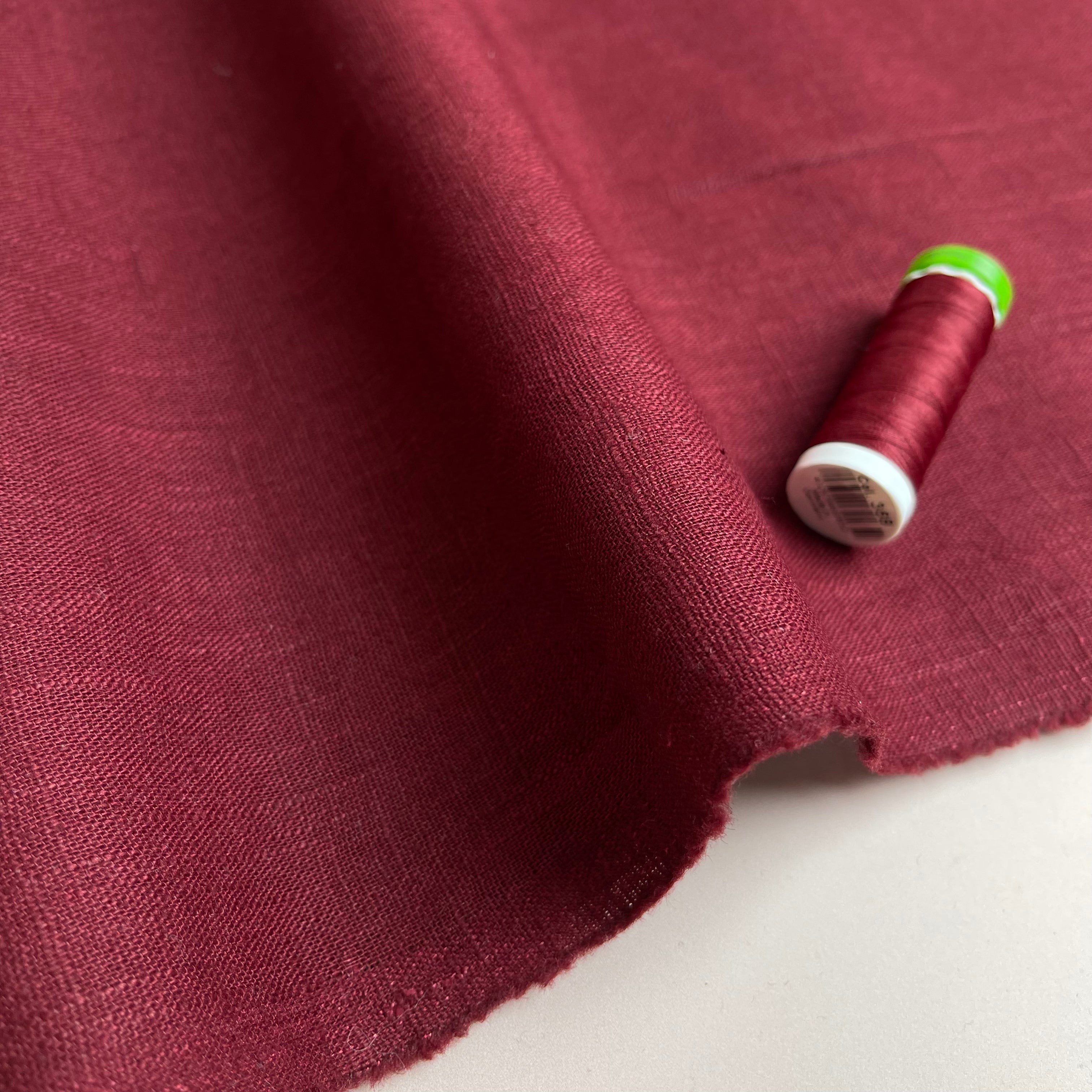 REMNANT 0.44 Metre - Breeze Burgundy - Enzyme Washed Pure Linen Fabric