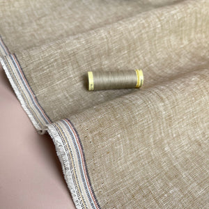 Sandy Beige Yarn Dyed Pure Linen Fabric