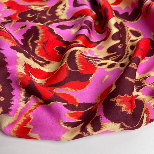 REMNANT 0.79 Metre - Hazy Paisley Pink and Red Viscose Sateen Fabric