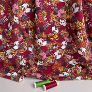 REMNANT 1.66 Metres - Botany on Burgundy Stretch Viscose Poplin Fabric