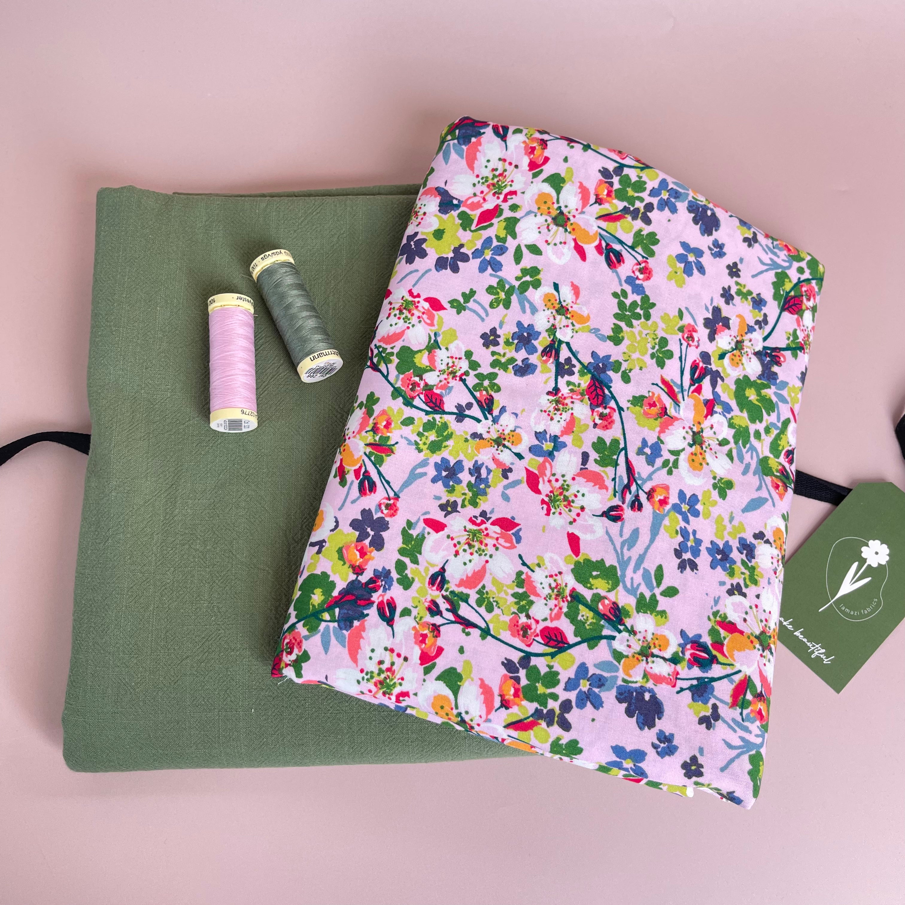 Make an Outfit - Wildflower Pink Viscose with Grass Green Washed Cotton Bundle
