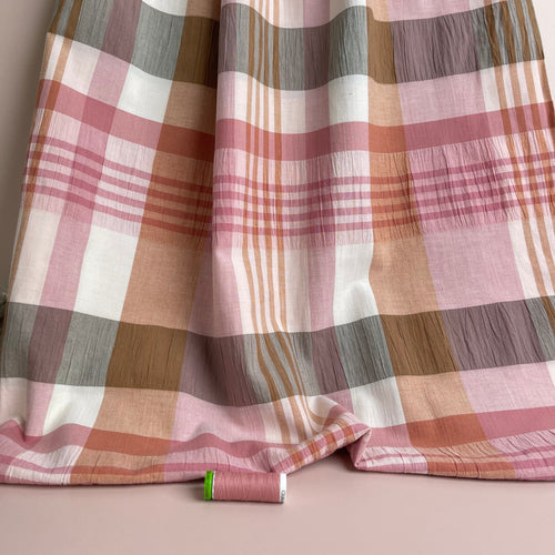 Yarn Dyed Checks in Old Rose Stretch Cotton Fabric