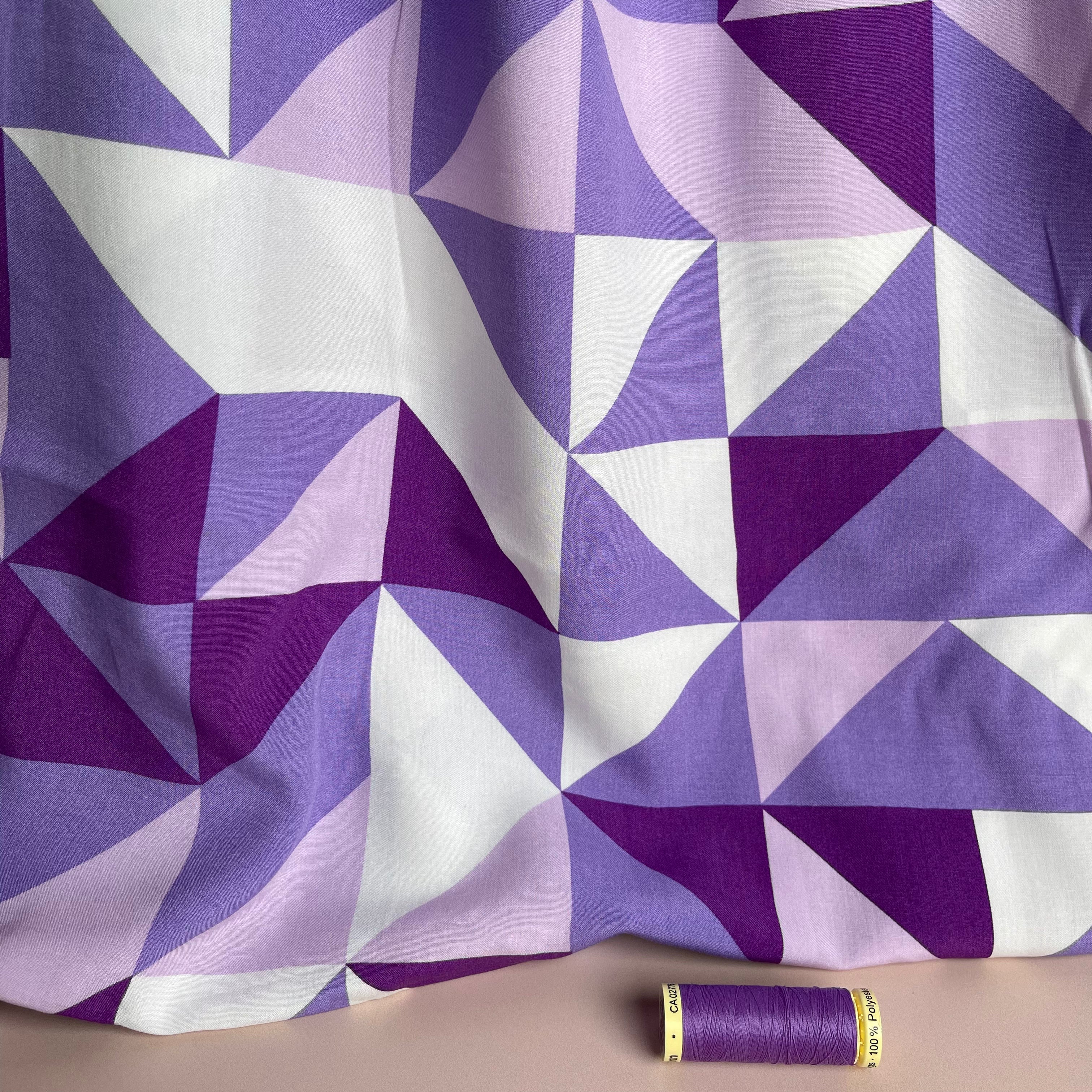 REMNANT 0.72 Metre - Lilac Puzzle Viscose Poplin Fabric