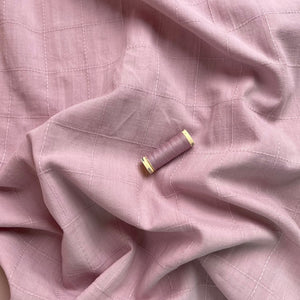 REMNANT 2.56 Metres - Embroidered Grid in Pink Cotton Voile Fabric