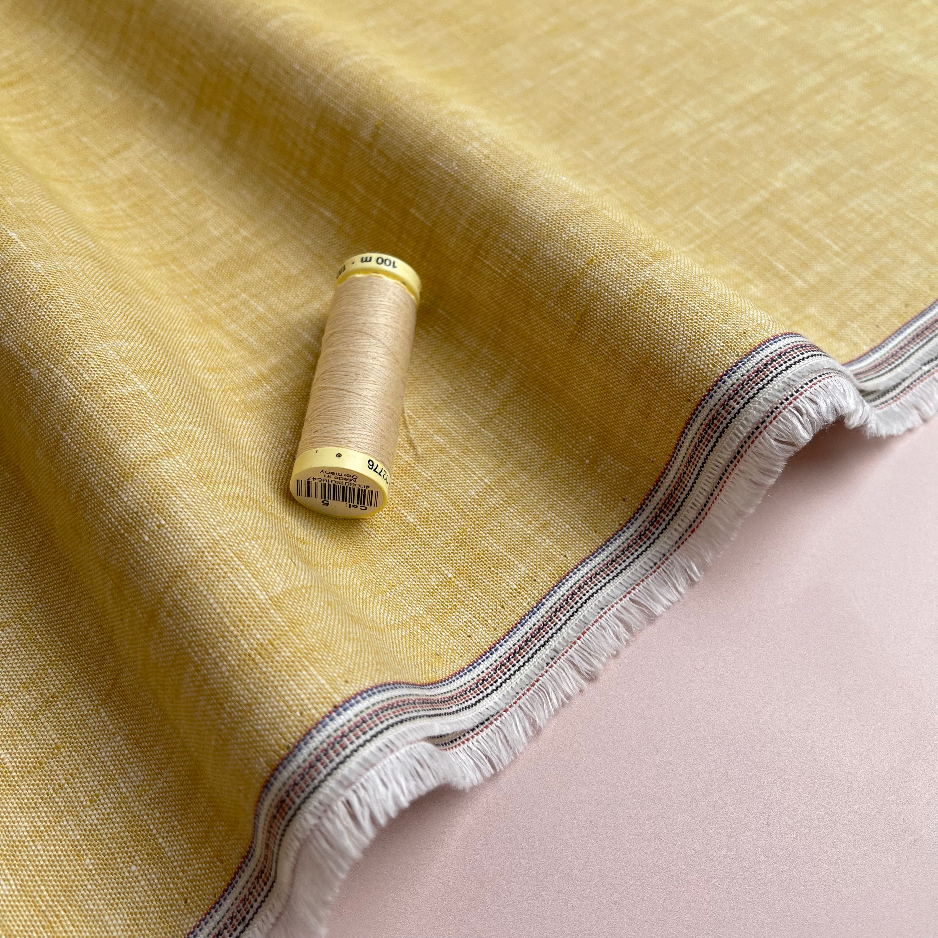 Yellow Yarn Dyed Pure Linen Fabric
