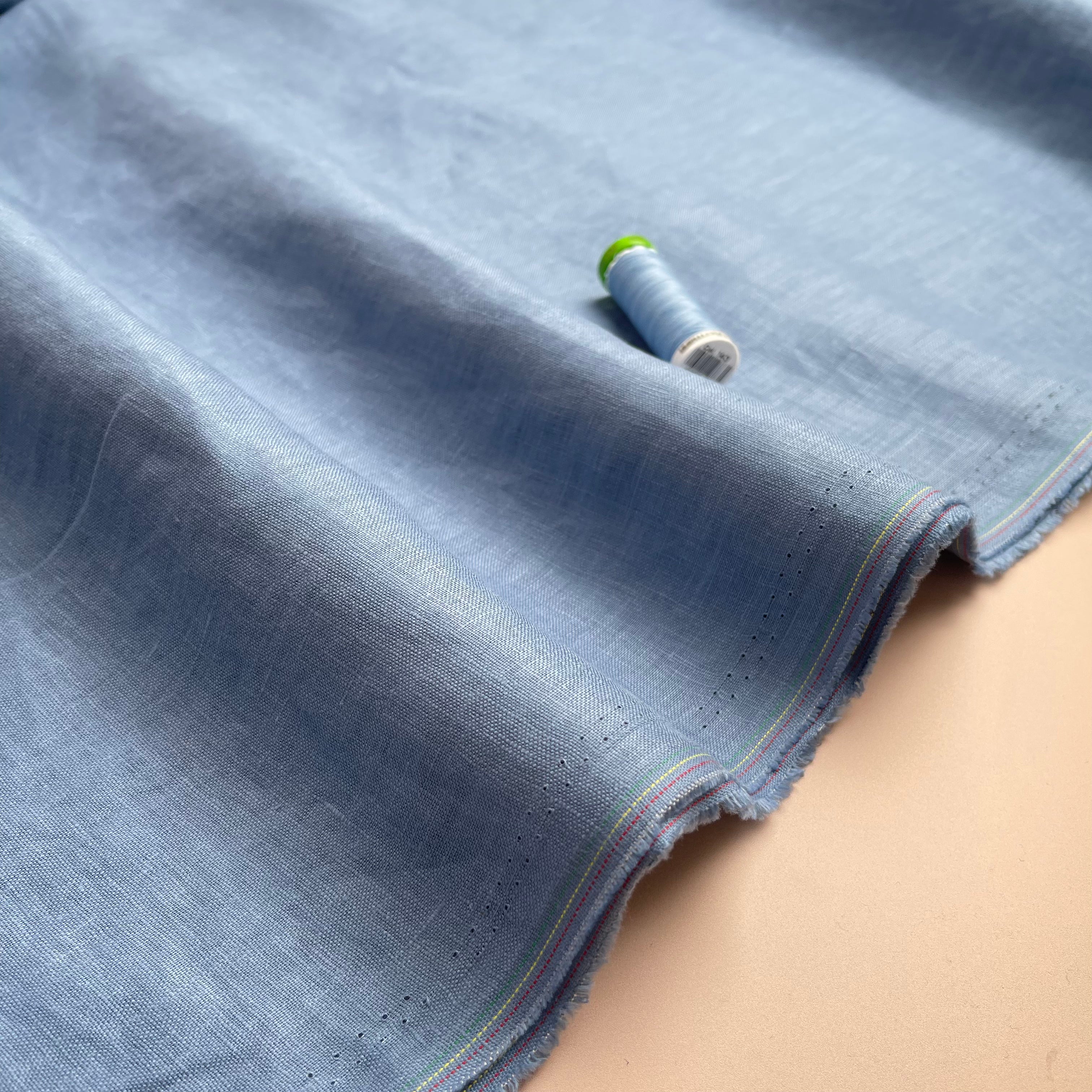 REMNANT 0.88 Metre - Blue Pure Fine Linen Fabric