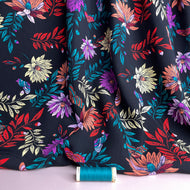 Butterfly Flowers Black Viscose Poplin Fabric