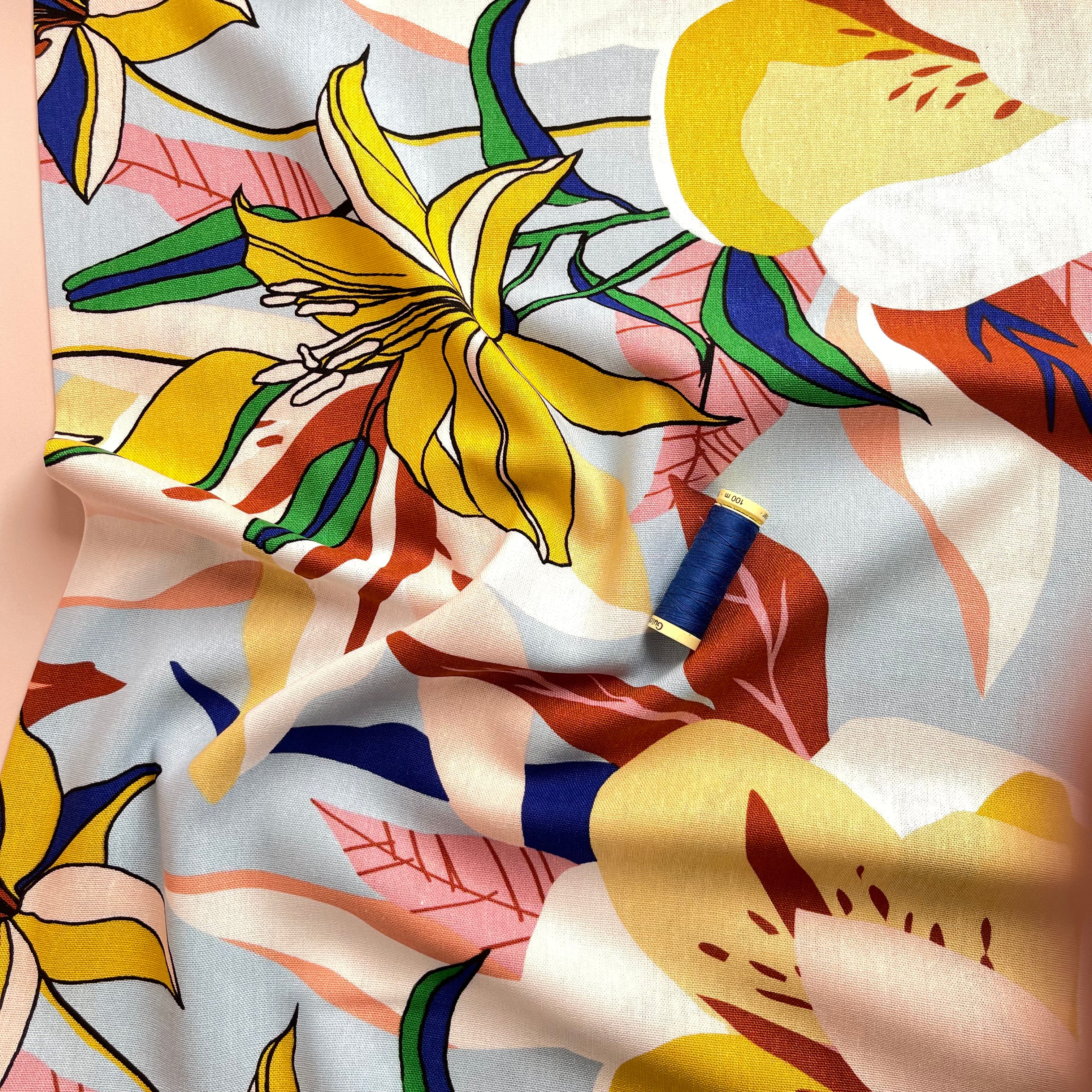 Bold Floral Viscose Linen Blend Fabric