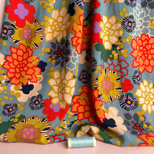Graphic Flowers Viscose Voile Fabric