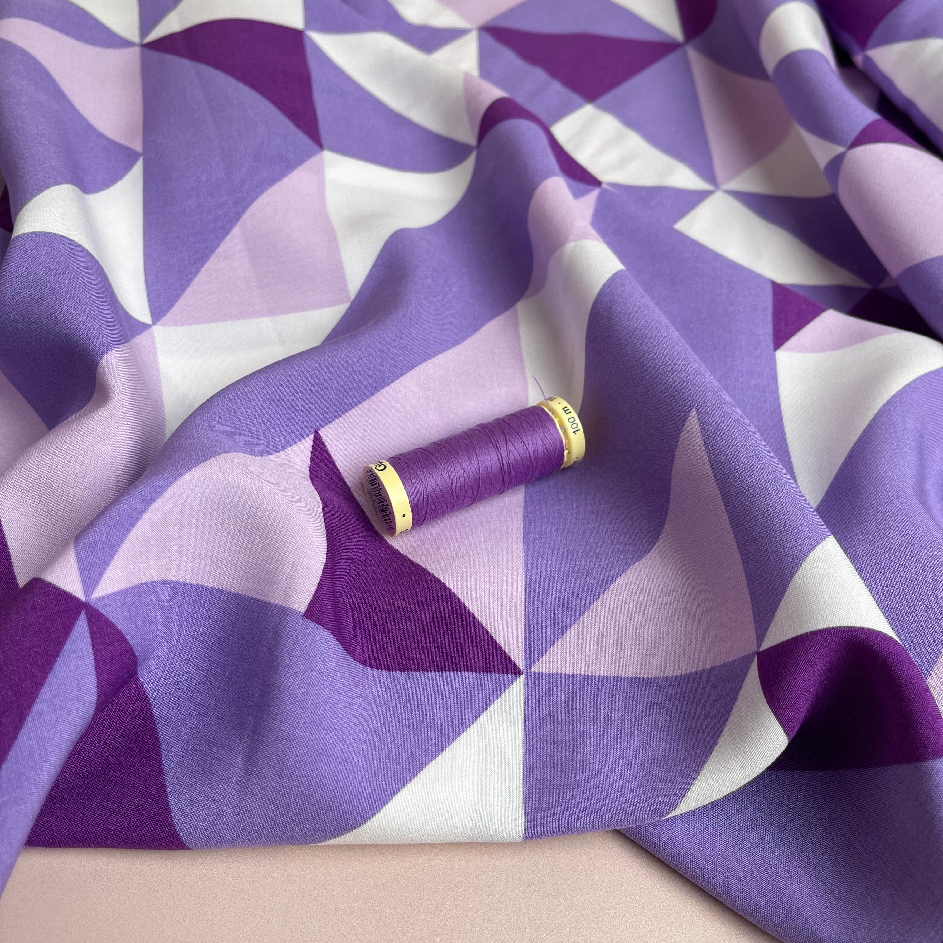 REMNANT 0.72 Metre - Lilac Puzzle Viscose Poplin Fabric