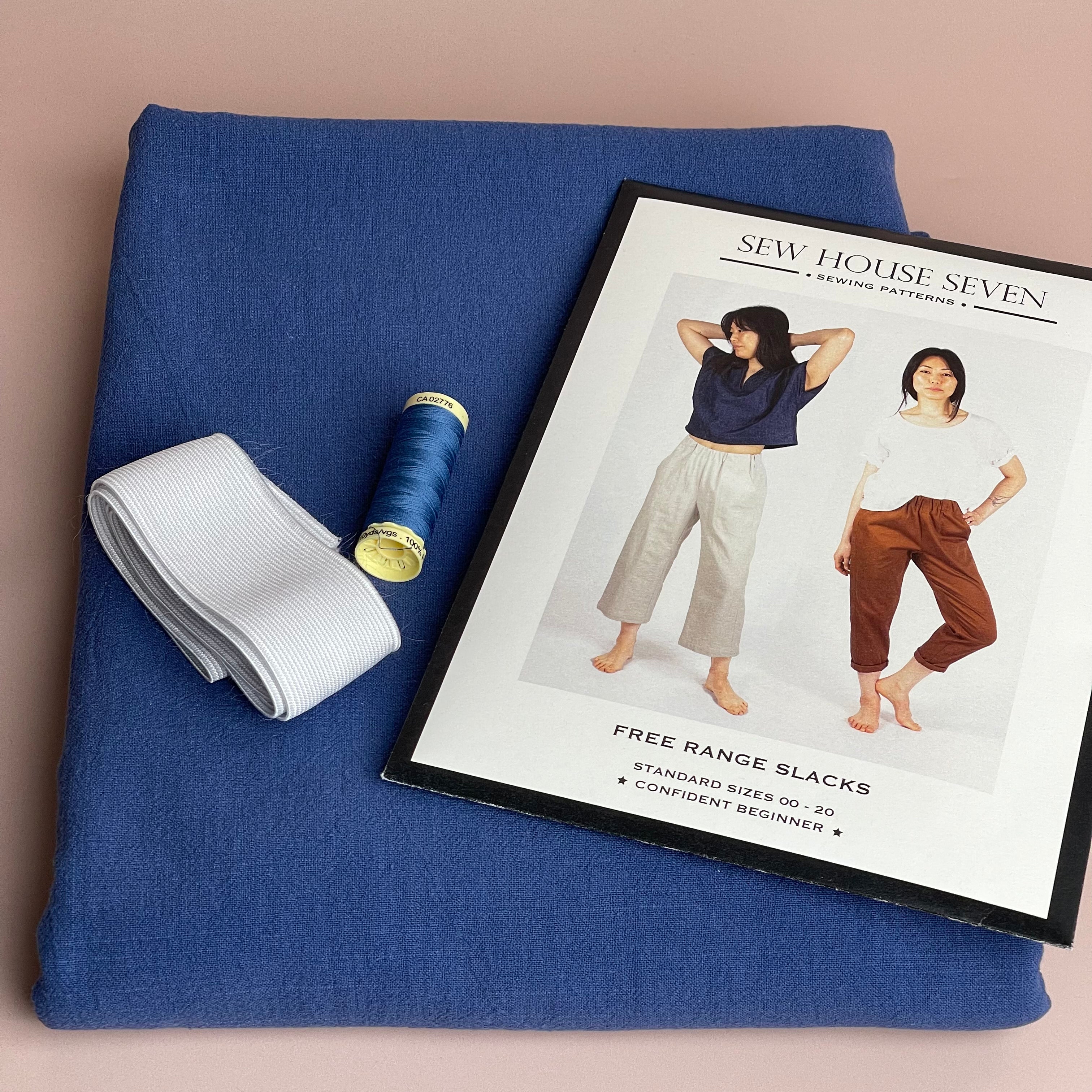 Sewing Kit - Free Range Slacks in Blue Washed Cotton
