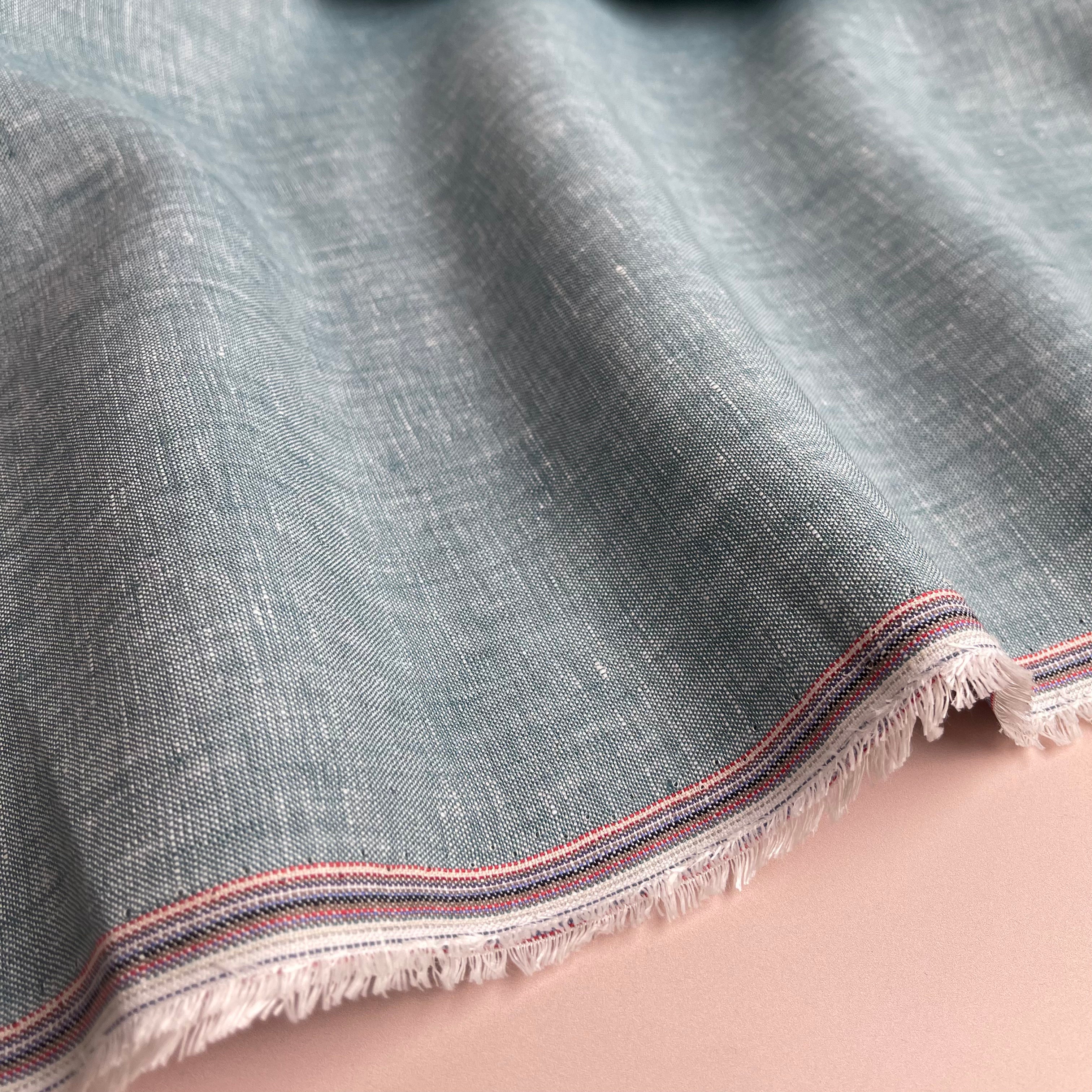 Sea Blue Yarn Dyed Pure Linen Fabric