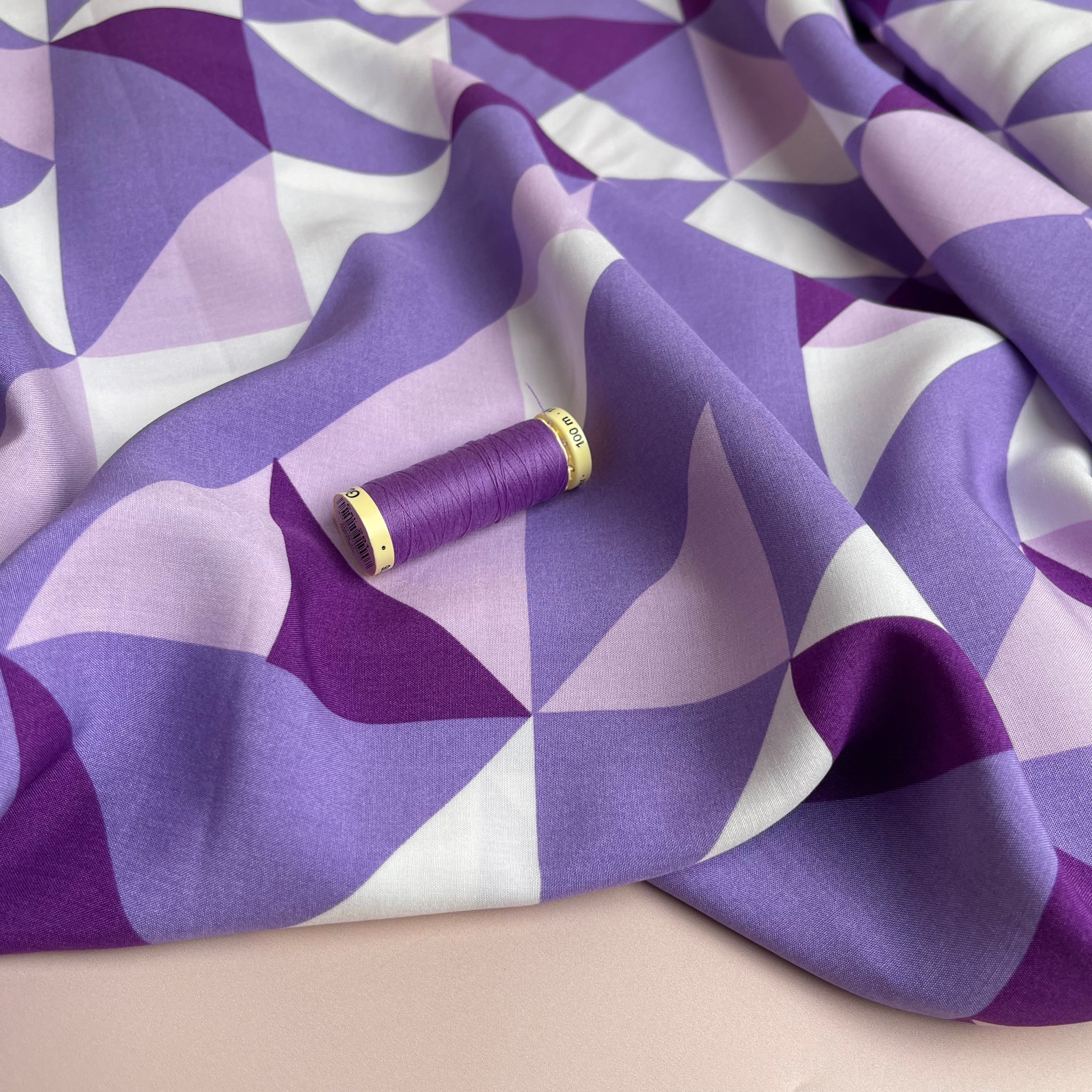 REMNANT 0.72 Metre - Lilac Puzzle Viscose Poplin Fabric
