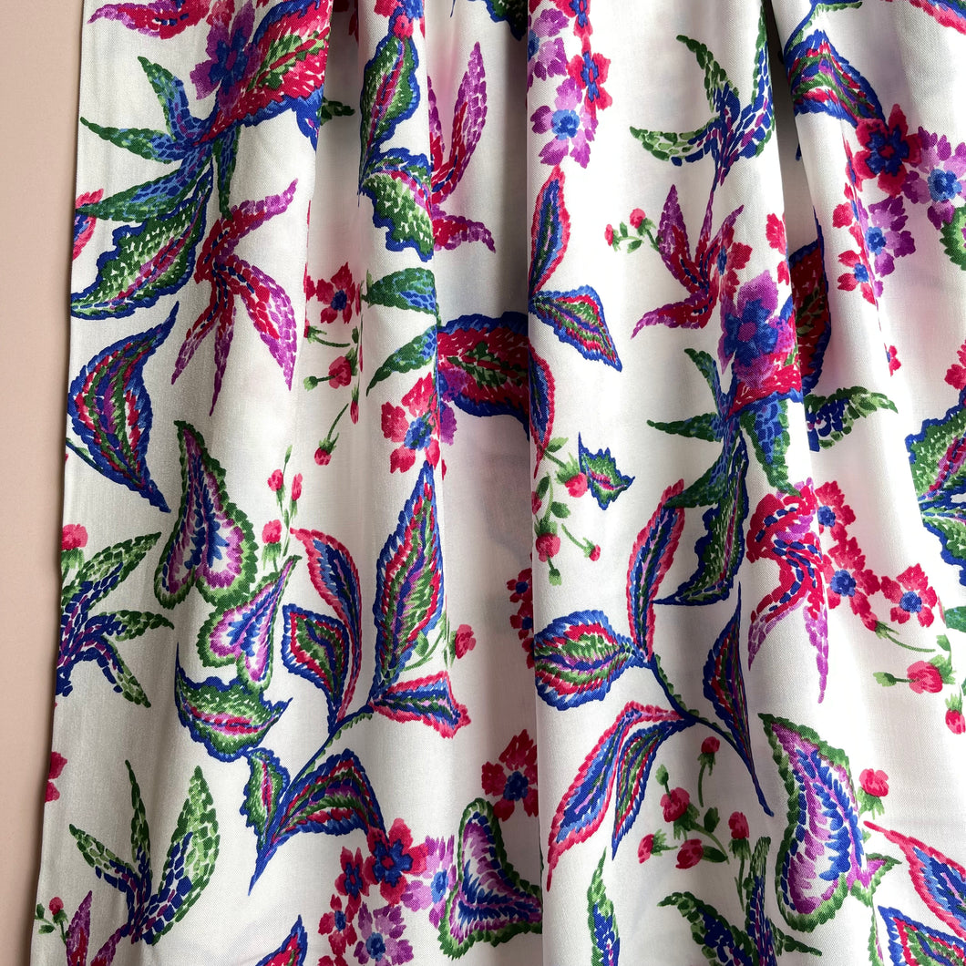 Abstract Foliage White Rayon Viscose Fabric