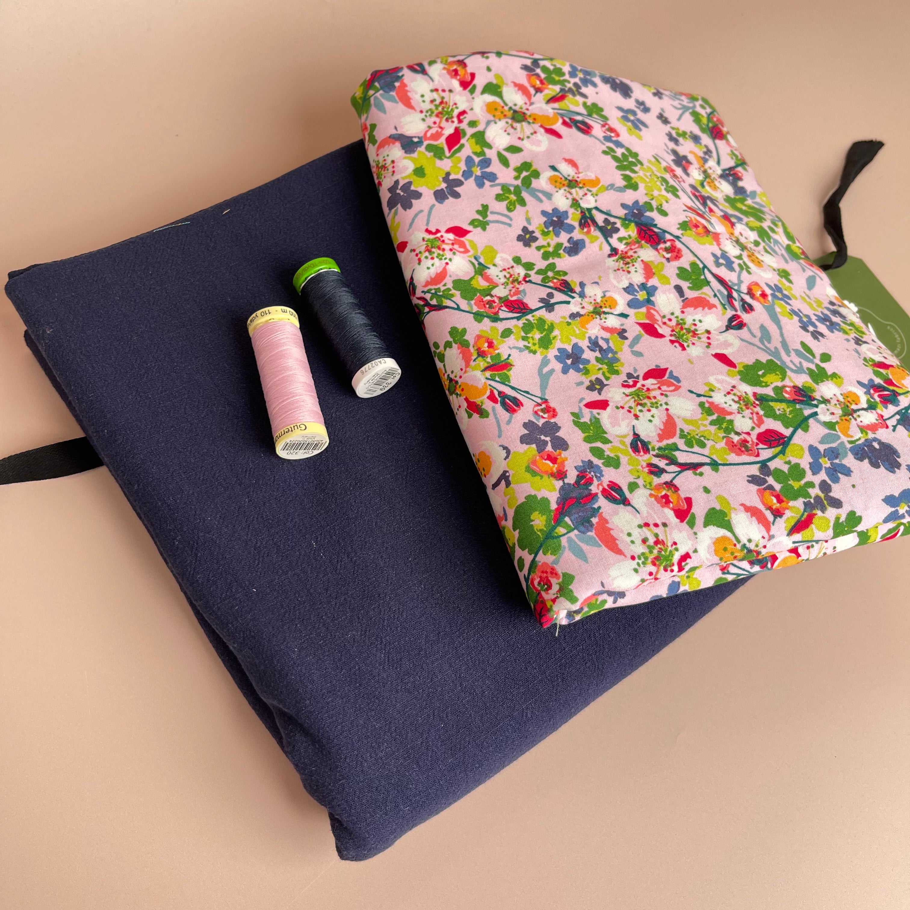 Make an Outfit - Wildflower Pink Viscose with Navy Washed Cotton Bundle