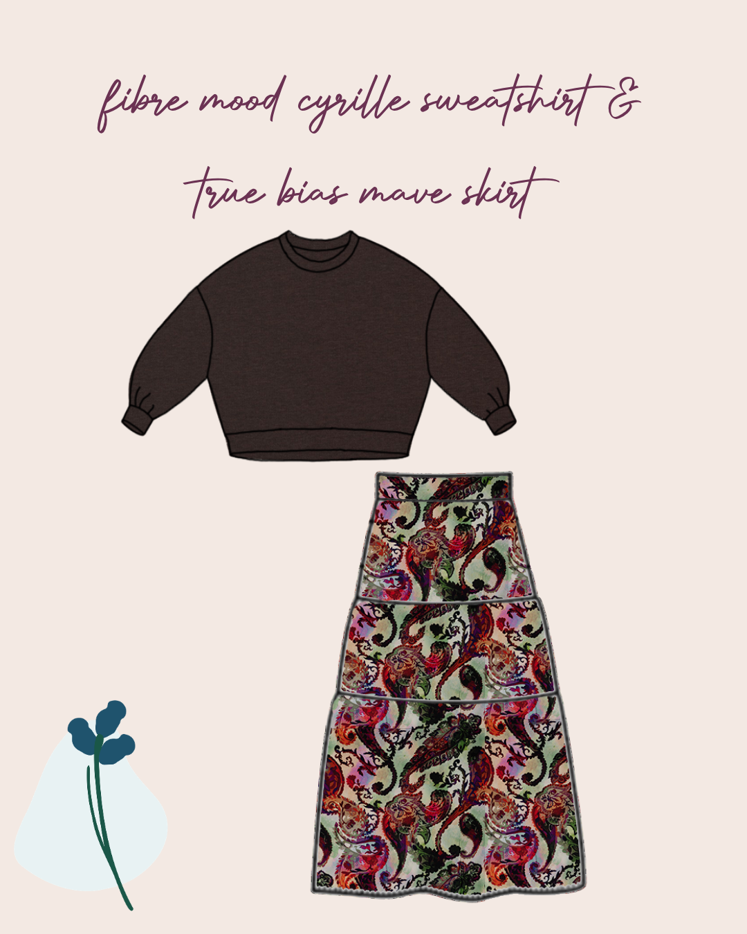 Make an Outfit Colour Bundle - Paisley Viscose Twill & Fleecy Sweat-shirting in Brown with Ribbing