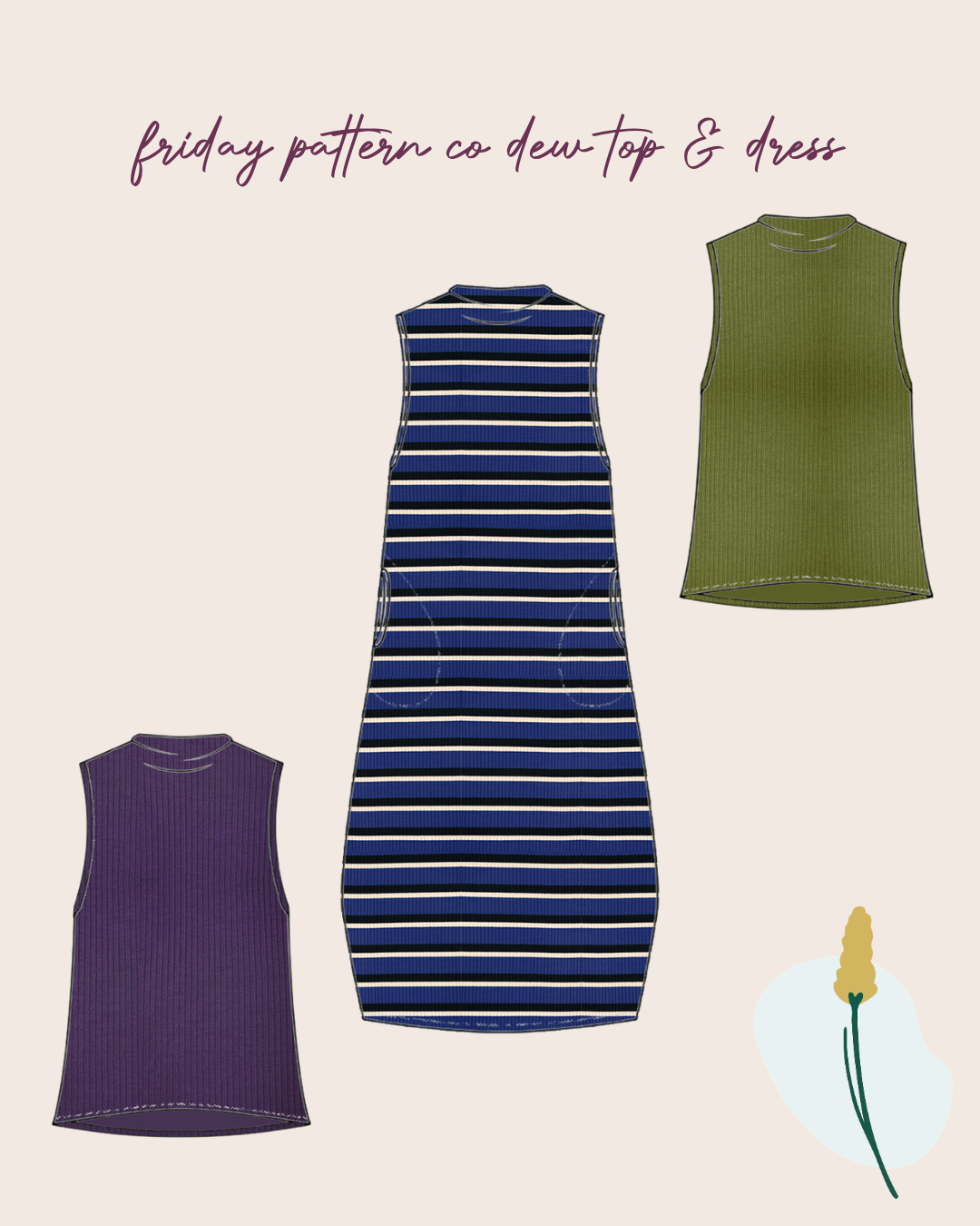 Sewing Kit - Friday Pattern Co Dew Top or Dress Sewing Kit in Derby Rib Knit Jersey