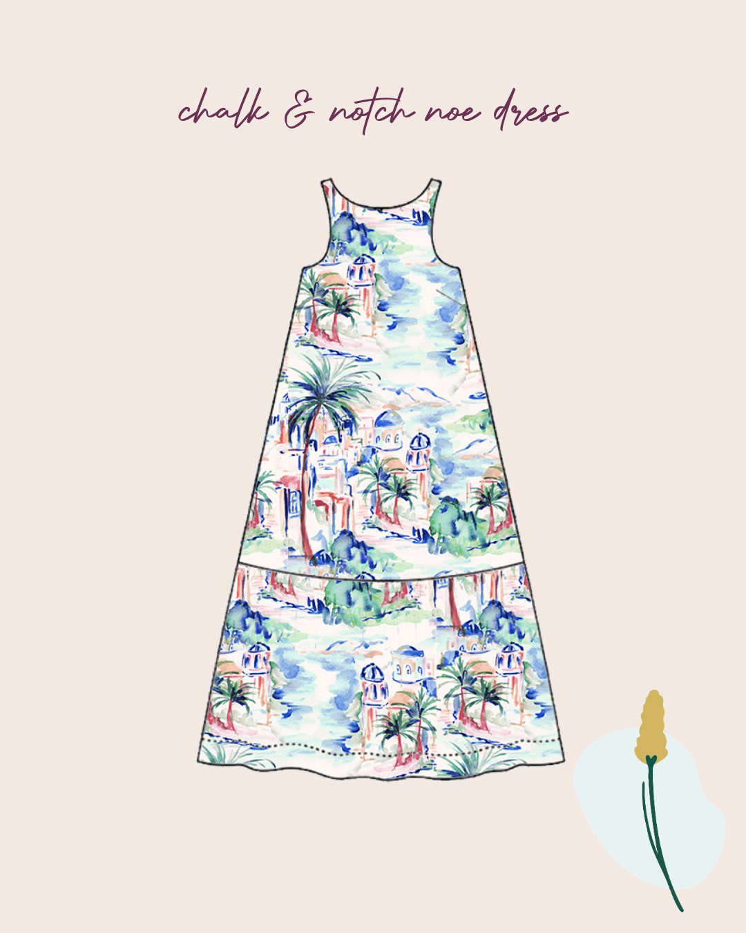 Sewing Kit - Noe Top & Dress in Riviera Landscape Cobalt Linen