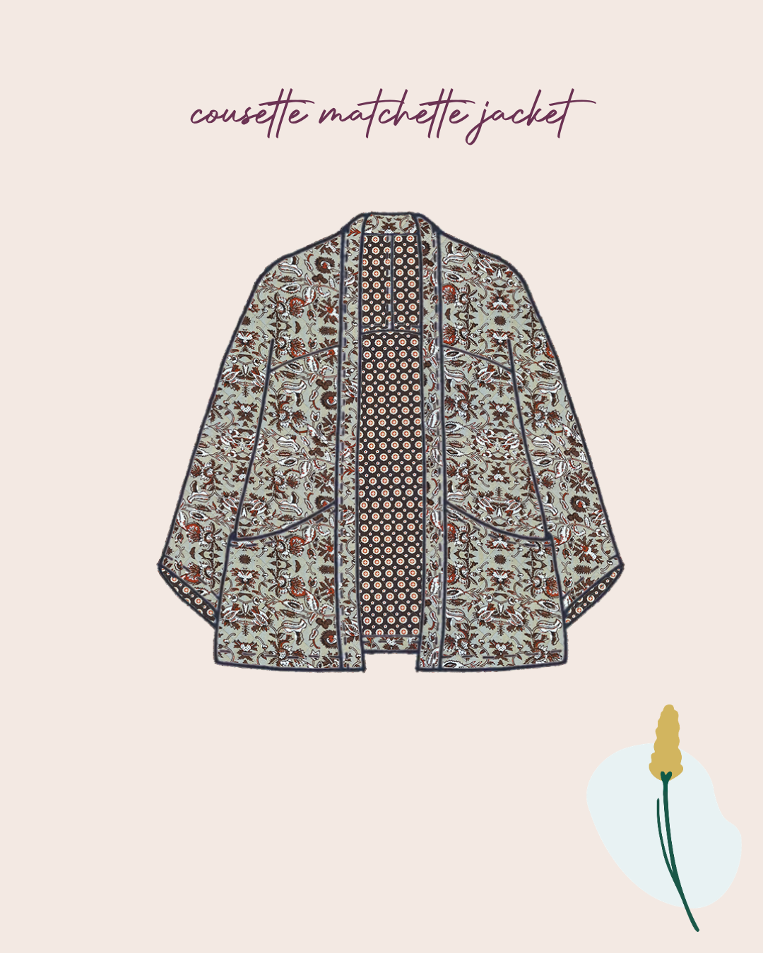 Sewing Kit - Cousette Matchette Cardigan in Ornamental Flower Quilted Cotton (multiple colours)