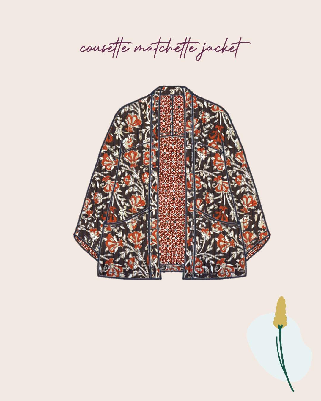 Sewing Kit - Cousette Matchette Cardigan in Ornamental Flower Quilted Cotton (multiple colours)