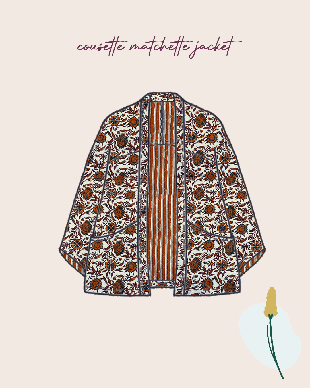 Sewing Kit - Cousette Matchette Cardigan in Ornamental Flower Quilted Cotton (multiple colours)