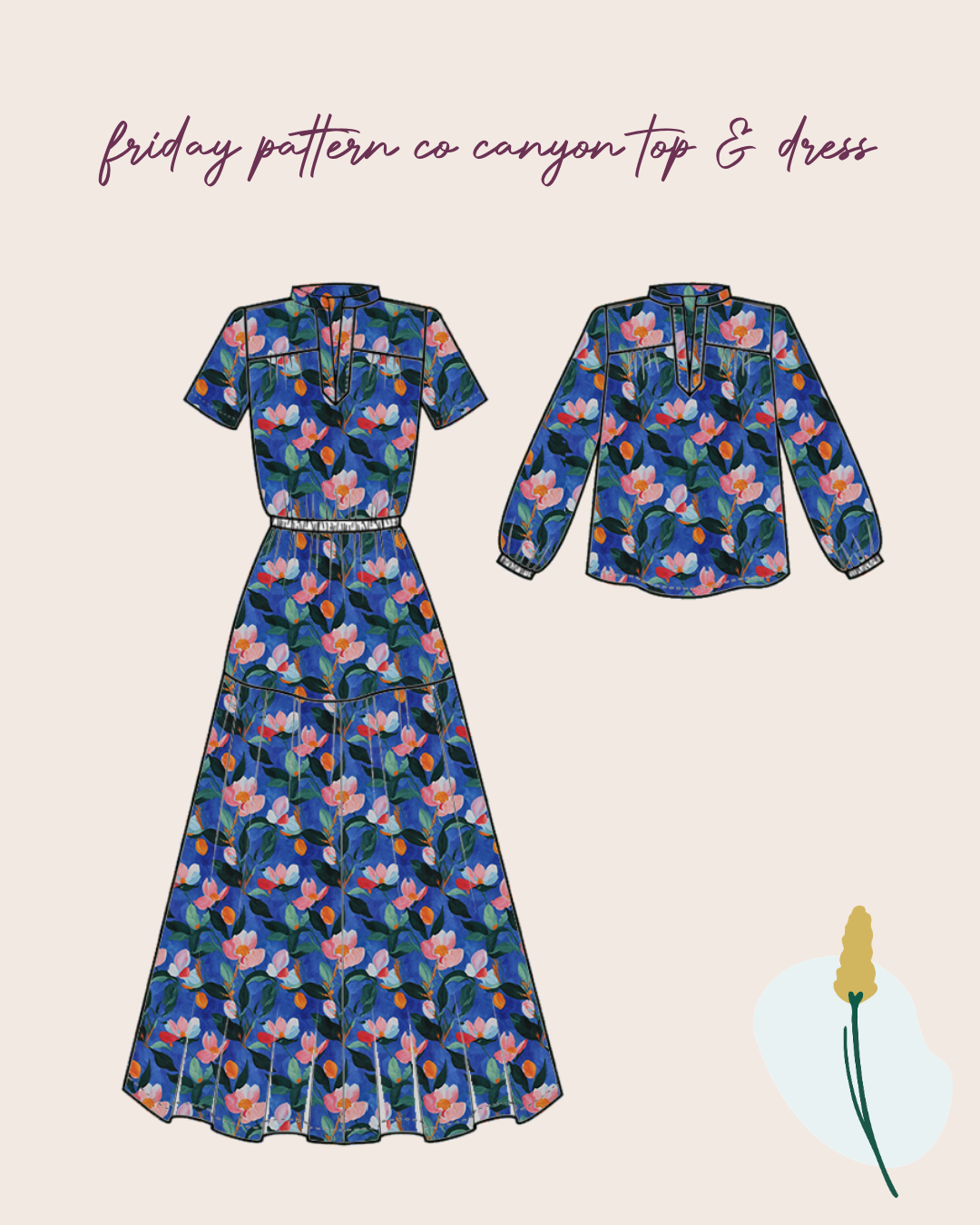 Sewing Kit - The CANYON Dress & Top in Apricot Buds Stretch Viscose Fabric