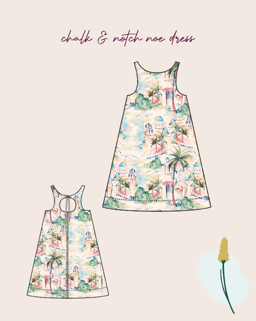 Sewing Kit - Noe Top & Dress in Riviera Landscape Summer Linen