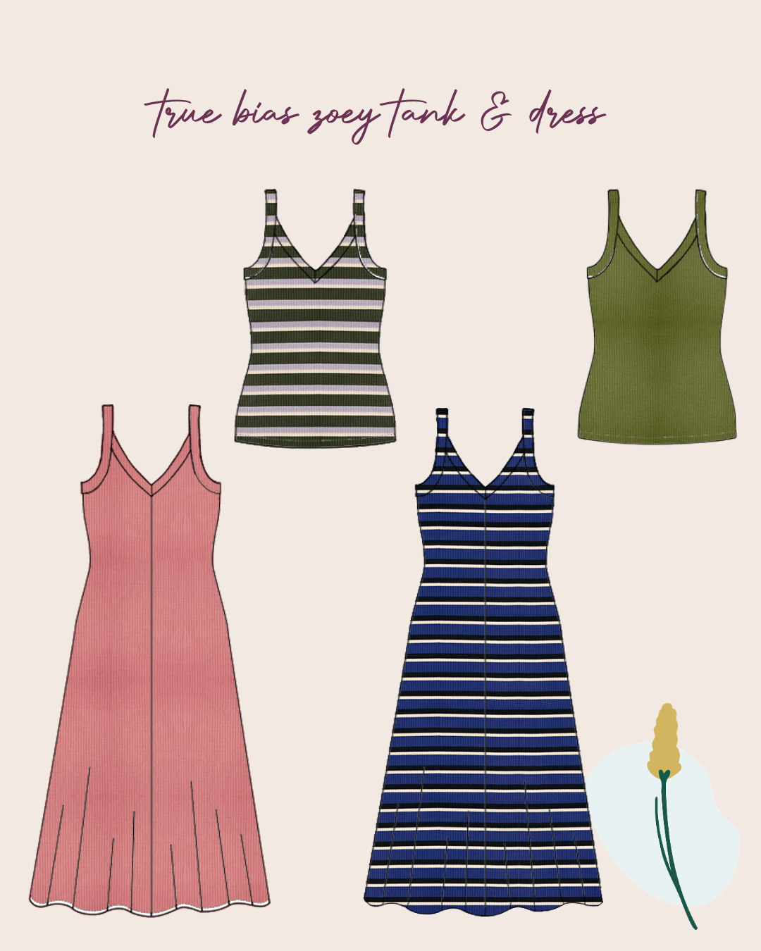 Sewing Kit -True Bias Zoey Tank or Dress Sewing Kit in Derby Rib Knit Jersey (standard sizes 0-18)