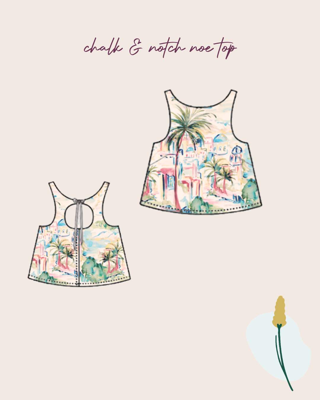 Sewing Kit - Noe Top & Dress in Riviera Landscape Summer Linen
