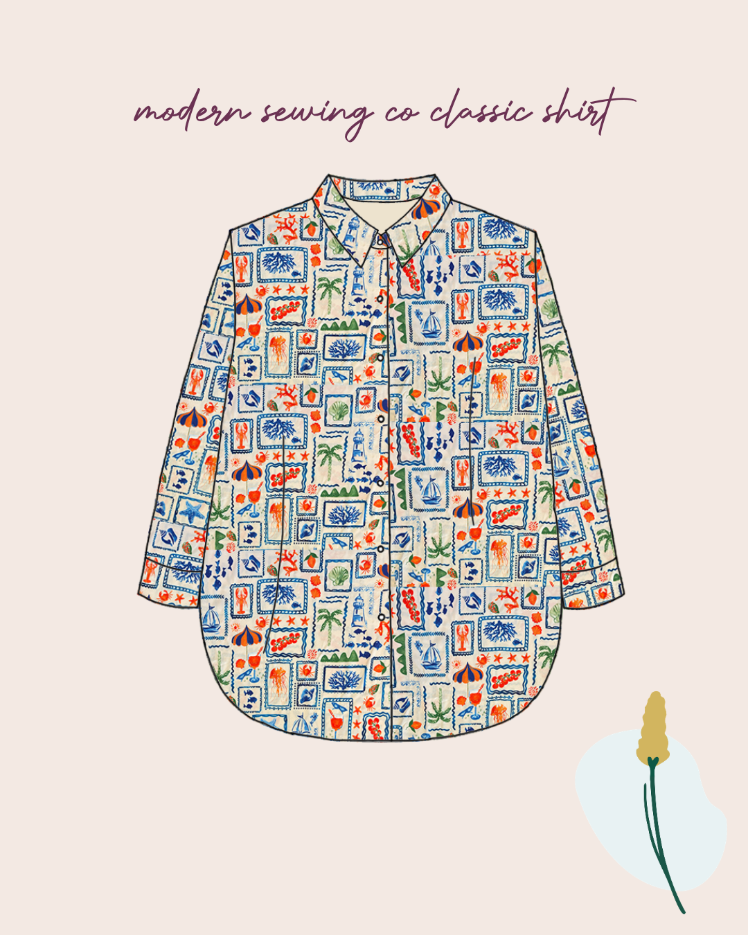 Sewing Kit - The Classic Shirt in Seaside Postcard Viscose Fabric