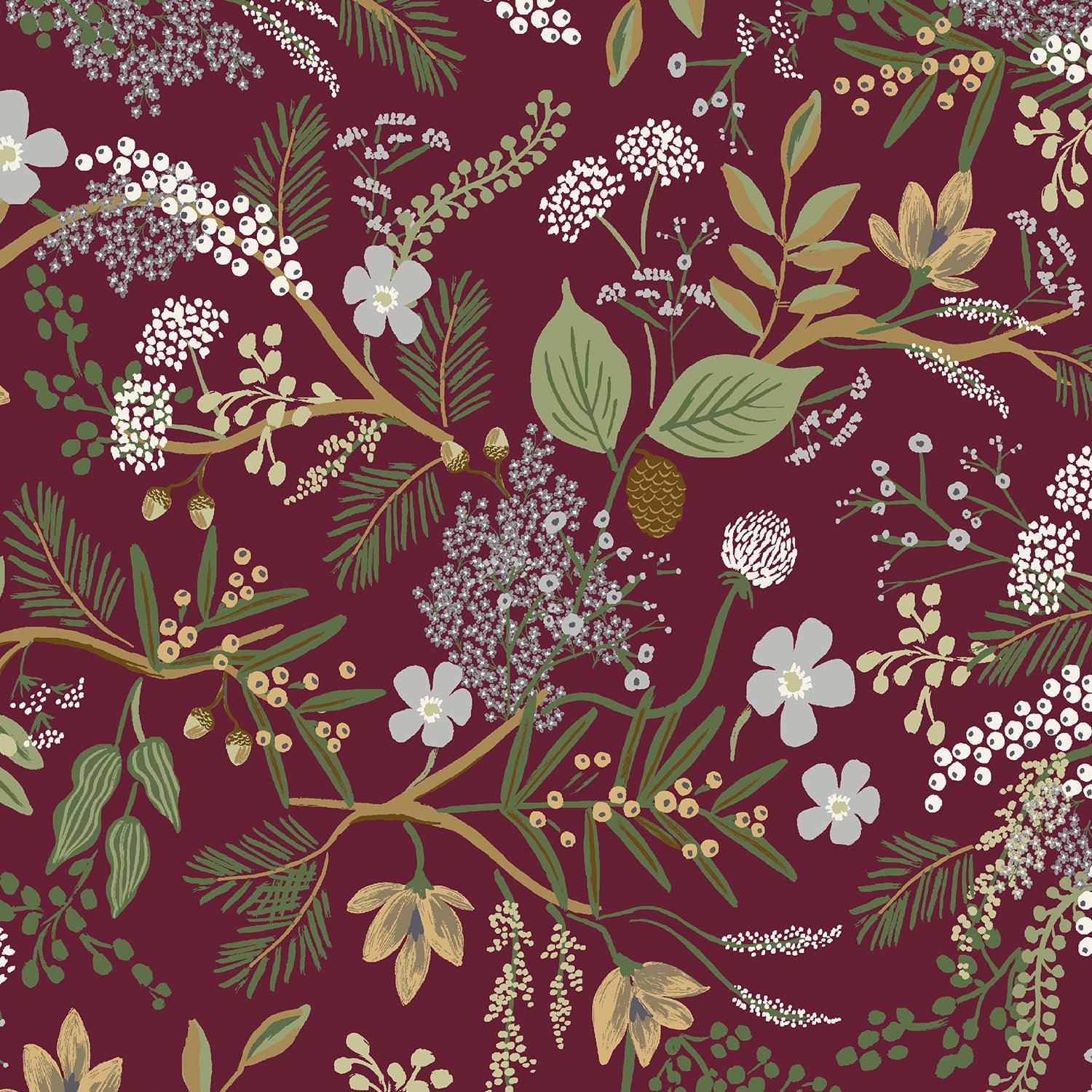 Rifle Paper Co - Juniper Forest in Burgundy Rayon from English Rose