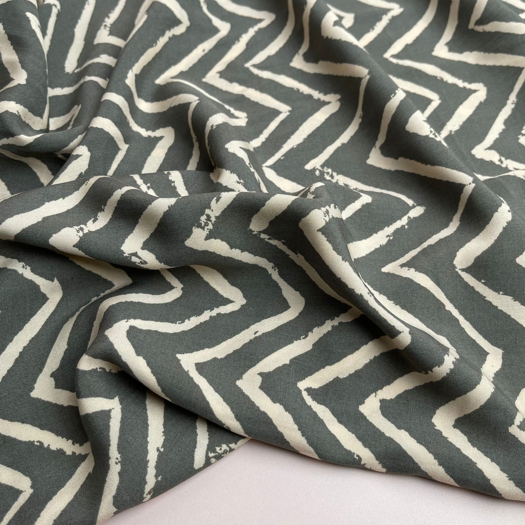 REMNANT 0.51 Metre - Khaki ZigZag Viscose Fabric – Lamazi Fabrics