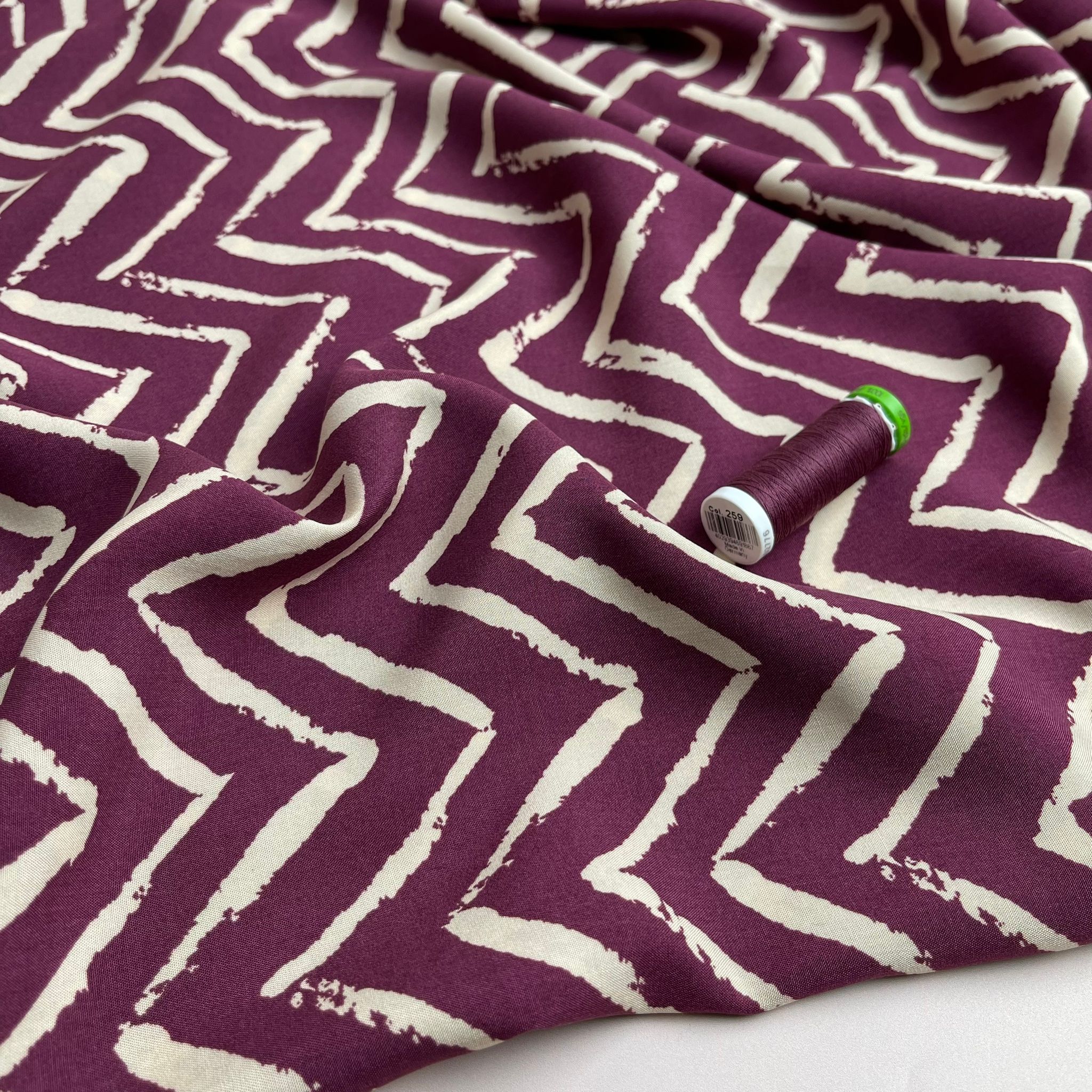 Deep Purple ZigZag Viscose Fabric