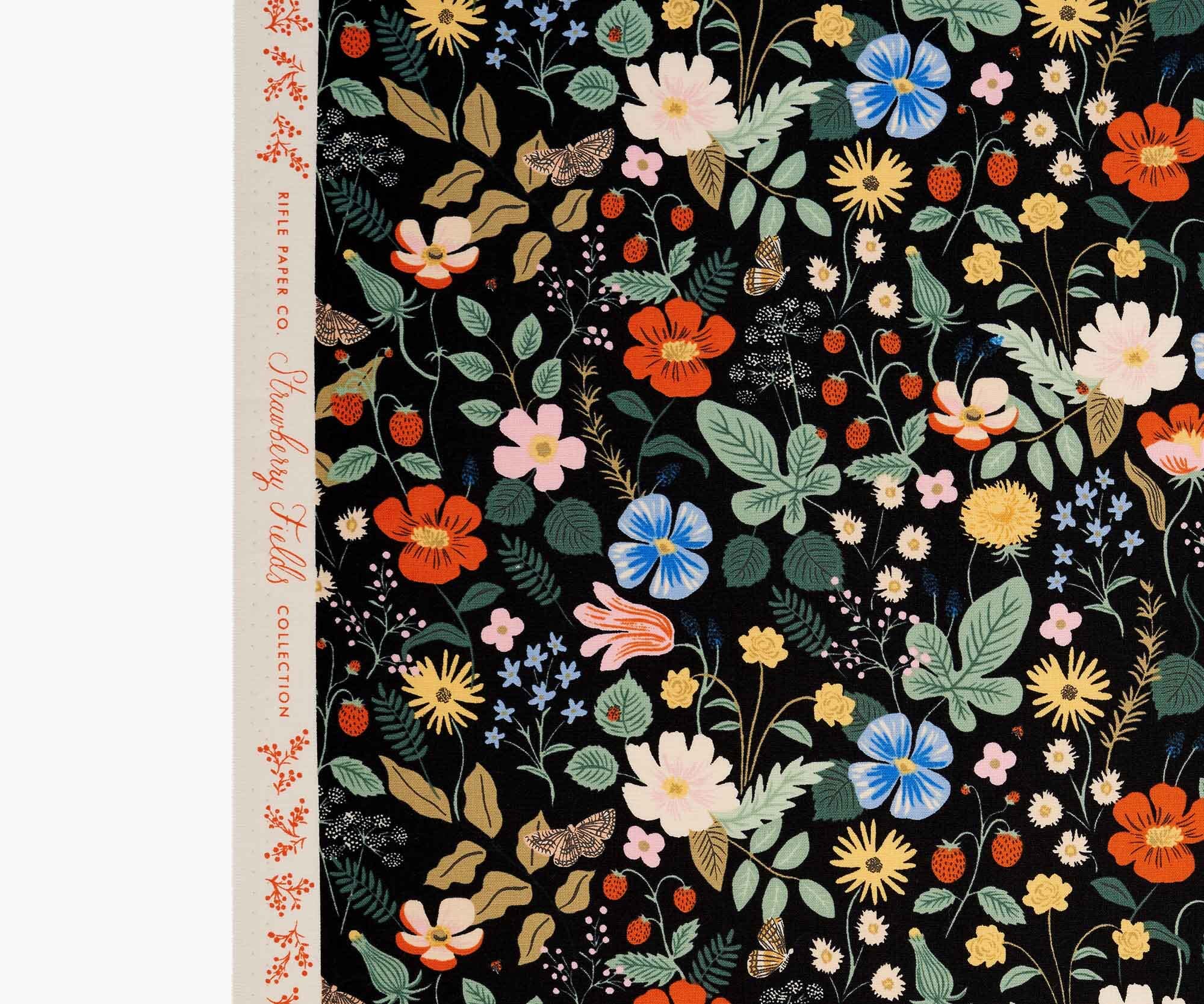 Rifle Paper Co - Strawberry Fields Black Cotton