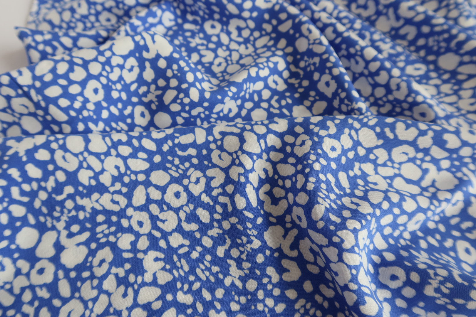 REMNANT 1.6 Metres - Animal Print Blue Viscose Fabric