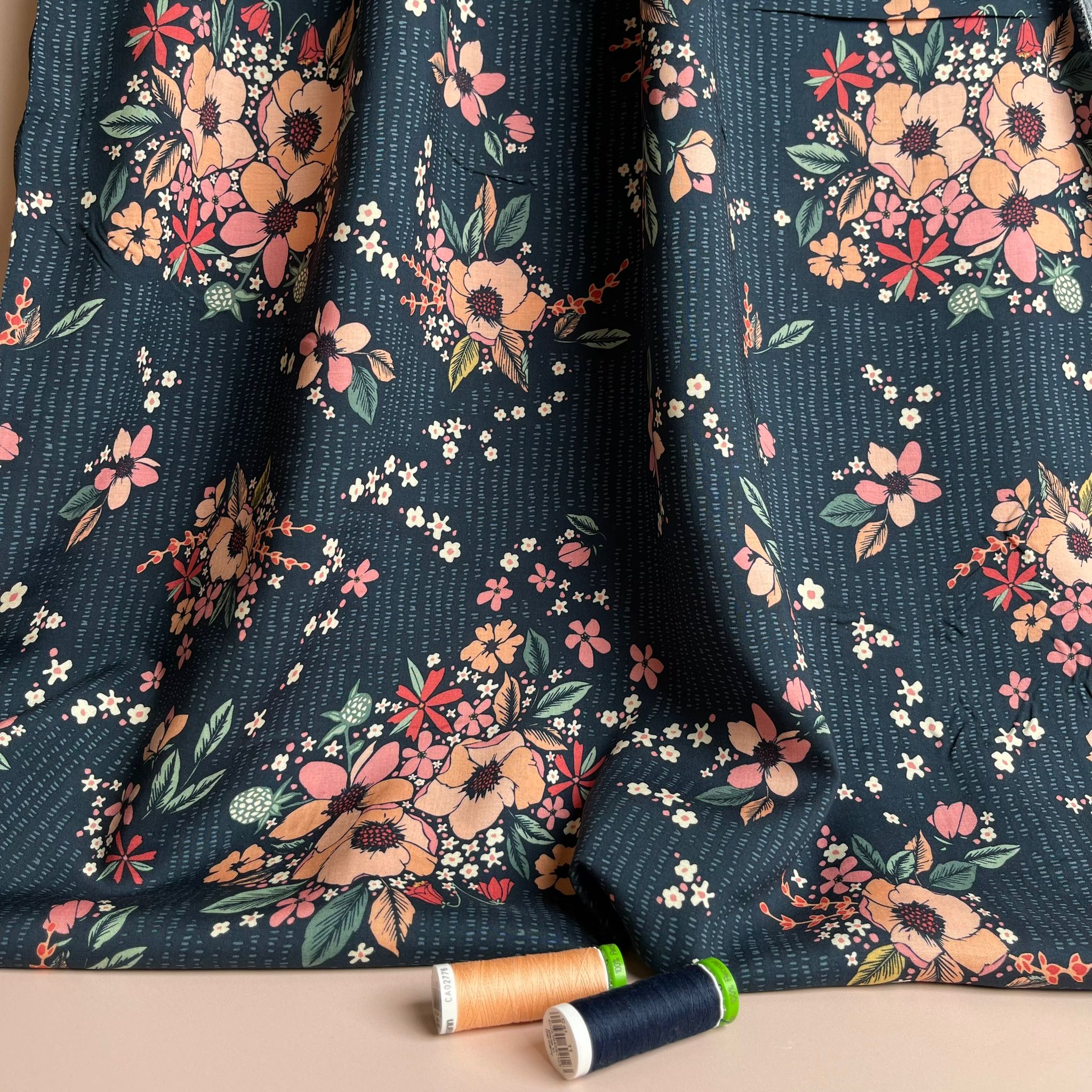 Art Gallery Fabrics - Floral Keepsakes Night Rayon from Woodland Keeper