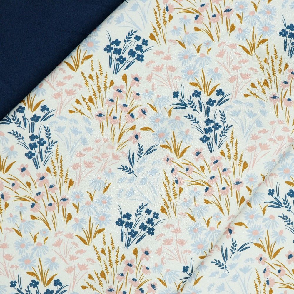 Meadow Flowers in Cream Soft Shell Fleece Fabric