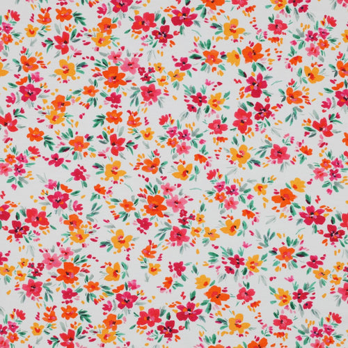 Watercolour Wildflowers on White Cotton Jersey Fabric