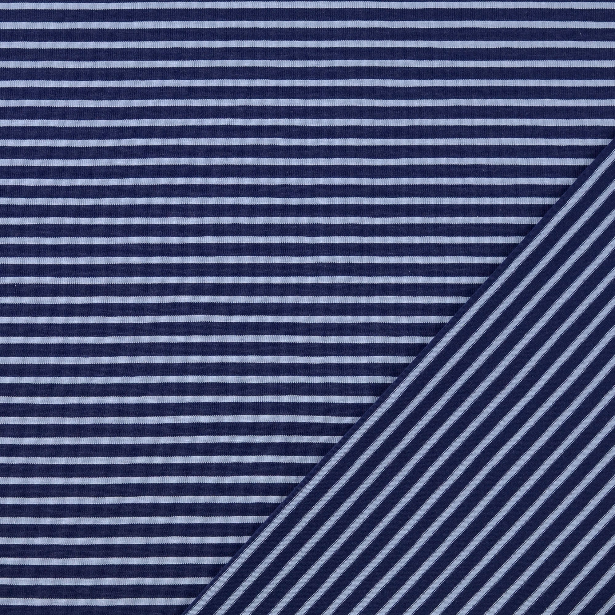 Navy With Baby Blue Small Stripe Cotton Jersey