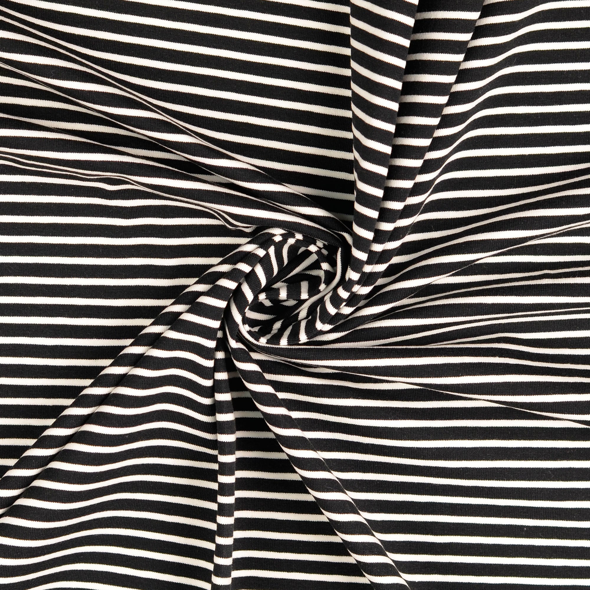 REMNANT 0.27 Metres - Black With White Small Stripe Cotton Jersey